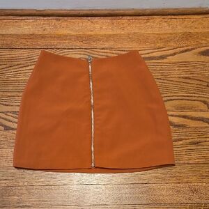 Pumpkin Copper Brown Mini Skirt Front Zipper